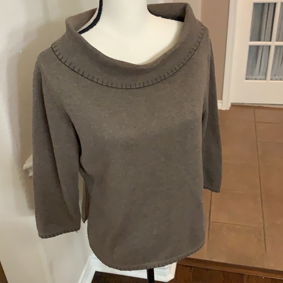 Rafaella brown scoop neckline long sleeve pullover woven knit sweater - Picture 6 of 16